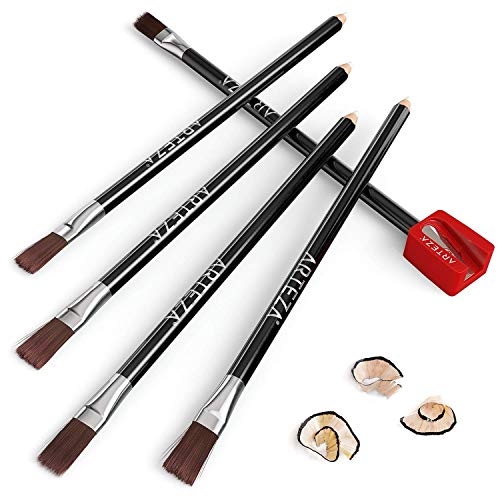 Arteza Eraser Pencil, Precision Latex-Free & PVC-Free Soft Eraser White Color Pencil with Brush and Pocket Size Sharpener, Set of 6 ARTEZA