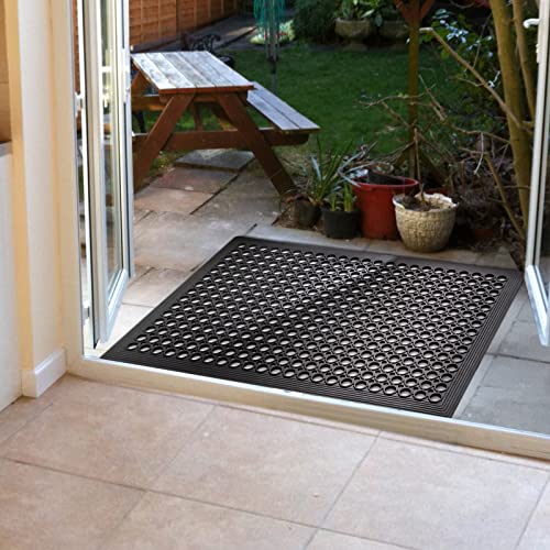 Rubber Floor Mats Door Mats Restaurant Kitchen Anti Fatigue Drainage Floor Mat Durable Non Slip Bar Floor Mats Used for Indoor Outdoor Wet Area Black Crablux