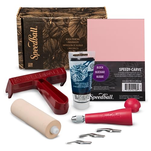 Speedball Super Value Block Printing Starter Kit – Includes Ink, Brayer, Lino Handle and Cutters, Speedy-Carve Speedball