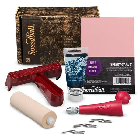 Speedball Super Value Block Printing Starter Kit – Includes Ink, Brayer, Lino Handle and Cutters, Speedy-Carve Speedball