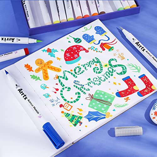 Bundle of Arrtx Acrylic Paint Pens for Rock Painting, 60 PCS Extra Brush Tip, Water Based Paint Markers for Stone, Glass, Easter Egg, Wood and Fabric Arrtx