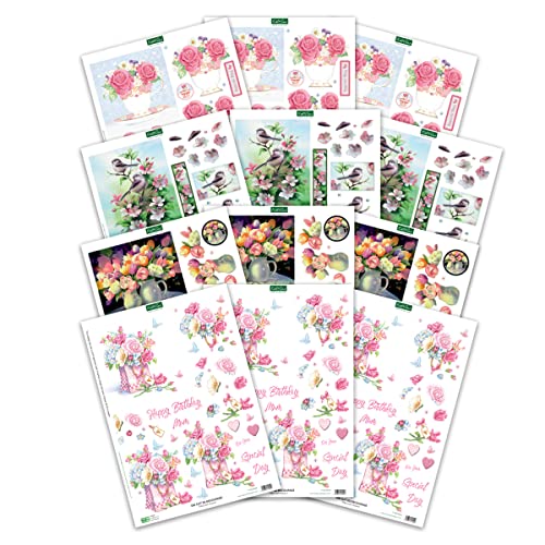 Katy Sue 'Floral Collection' Paper Tole 3D Die-Cut Decoupage Selection Pack - Contains 12 Die-Cut Sheets of Flowers & Birds in US 'Letter Size' for Katy Sue