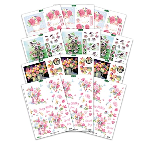 Katy Sue 'Floral Collection' Paper Tole 3D Die-Cut Decoupage Selection Pack - Contains 12 Die-Cut Sheets of Flowers & Birds in US 'Letter Size' for - WoodArtSupply