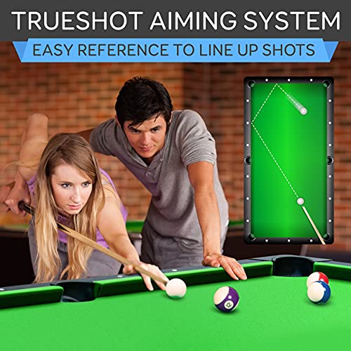 SereneLife 6-Ft Folding Pool Table - Portable Billiard Table - Includes 2X Cue Sticks, Full Set of Balls, Chalk, Brush - Foldable for Kids and Adults SereneLife