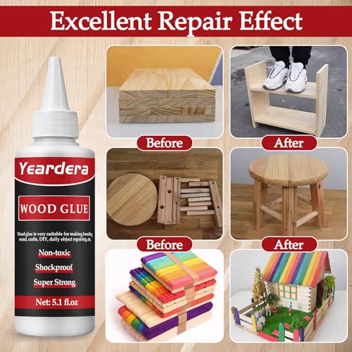 Yeardera Wood Glue, Professional Furniture Repair Glue, Clear Carpenter Glue, Strong Wood Glue for Crafts, Furniture, Wood Floor and Wood Products Yeardera