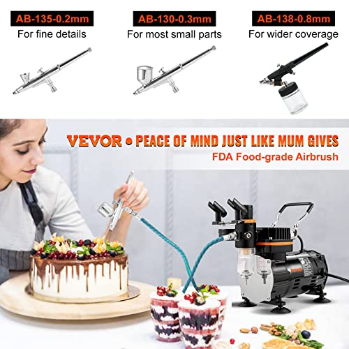 VEVOR Airbrush Kit, Professional Airbrush Set with 1/5 HP Compressor & 3 Airbrushes, Airbrushing System Kit with Multi-Purpose Dual-Action Gravity VEVOR