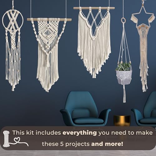 MIGO Creates Macrame Kits for Adults Beginners with 112 Macrame Supplies and 5 Projects Book: This DIY Macrame Kit Includes 165 Yards Macrame Cord MIGO Creates