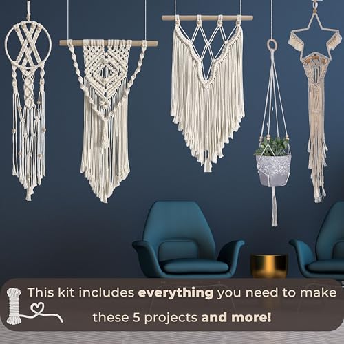 MIGO Creates Macrame Kits for Adults Beginners with 112 Macrame Supplies and 5 Projects Book: This DIY Macrame Kit Includes 165 Yards Macrame Cord - WoodArtSupply