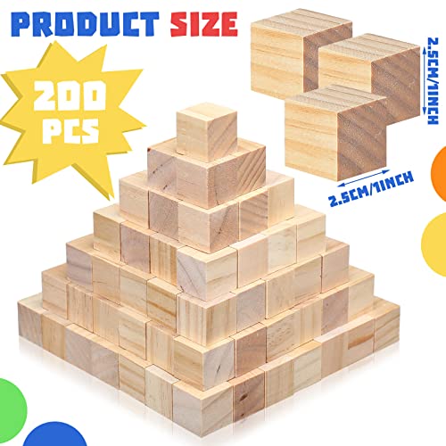 Geetery 200 Pcs Unfinished Wooden Blocks for Crafts 1 Inch Mini Blank Wood Cubes Natural Pine Solid Wood Squares for DIY Arts Craving Painting