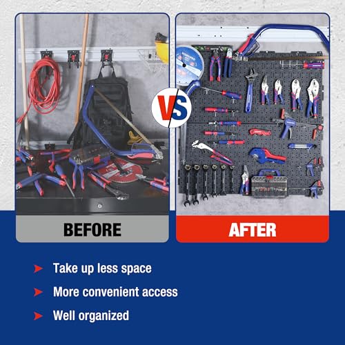 WORKPRO Metal Pegboard 16”x 32” Steel Panel with Round Holes & Vertical Slots, Black Heavy Duty Garage Peg Board Wall Pegboard Organizer for Wood WORKPRO