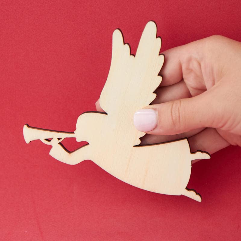 Factory Direct Craft Pack of 24 Unfinished Wood Angel with Trumpet Cutouts - Christmas Angel Wooden Shapes for Holiday Crafts and Winter Decorations Factory Direct Craft