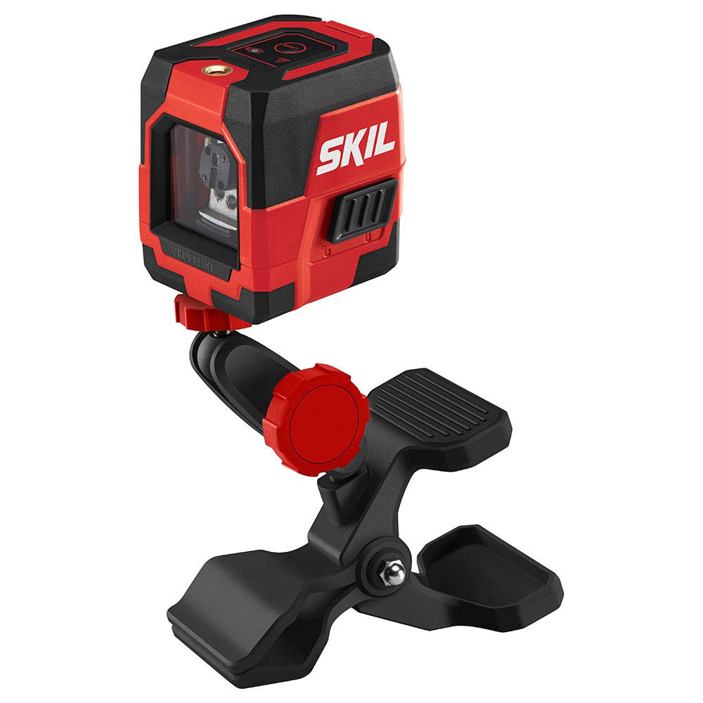 SKIL 50ft. Red Self-Leveling Cross Line Laser Level with Horizontal and Vertical Lines, Rechargeable Lithium Battery with USB Charging Port, Clamp & Skil