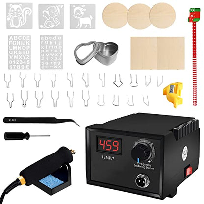 Pyrography Machine Soldering Iron Set 60W LCD Wood Burner Set Temperature Adjustable with 21 Pyrography Wire Tips for Wood Leather Gourd