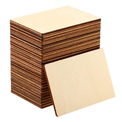 50 Pieces Blank Wood Squares Wood Pieces Unfinished Round Corner Square Wooden Cutouts, 2 x 3 Inch, for DIY Arts Craft Project, Decoration, Laser