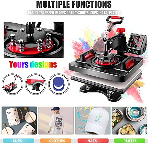 WHUBEFY Upgraded Heat Press Machine for Shirts 15 x 12 Inch T Shirt Press Machine 360-Degree Swing Digital Shirt Printing Heat Transfer Sublimation - WoodArtSupply