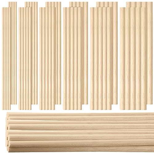215 Pieces Balsa Wood Sticks Wooden Dowel Rods 1/8, 3/16, 1/4, 5/16, 3/8, 1/2 Inch Round Hardwood Unfinished Wooden Strips for DIY Molding Crafts Yulejo