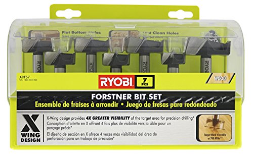 Ryobi A9FS7 7 Piece X Wing Woodworking Forstner Bit Set for Drill Press Use (Mountable Storage Case Included) Ryobi