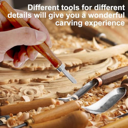 10Pcs Wood Carving Knife Set Beginner Kit, Wooden Handle Carving Cutter Set with Protective Cover, Hand Wood Whittling Kit, Sharp Chrome Vanadium - WoodArtSupply