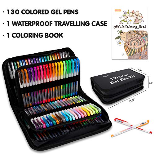 Shuttle Art Gel Pens, 130 Colors Gel Pen with 1 Coloring Book in Travel Case for Adults Coloring Books Drawing Crafts Scrapbooking Journaling Shuttle Art