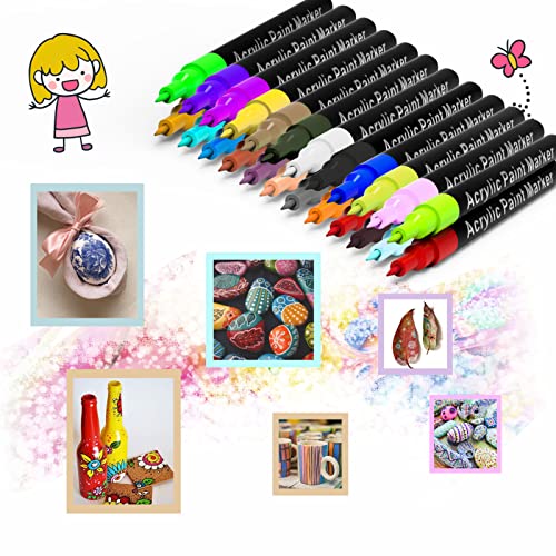 Acrylic Paint Pens for Rock Painting,Set of 24 Extra Fine Point Non-toxic Acrylic Paint Pen Paint Markers for Stone,Ceramic,Glass,Wood,Canvas,Fabrics JanFeel