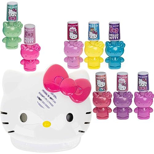 Townley Girl Hello Kitty and Friends 8 Pack Non-Toxic Peel-Off Shimmer and Opaque, Water-Based Safe Nail Polish Set with Nail Dryer for Kids, AA - WoodArtSupply