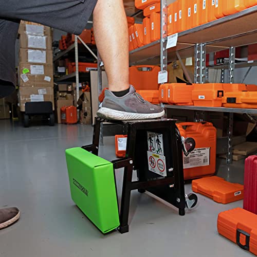 OEMTOOLS 24904 Workshop Seat and Step Stool, Garage Creeper Seat with 300 LBS Capacity, Mechanics Stool with Wheels, Padded Vinyl Mechanic Stool with OEMTOOLS
