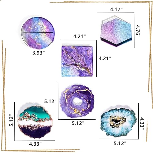 LaVenty 6 PCS Coaster Resin Molds Geode Silicone Molds Agate Coaster Molds Epoxy Resin Molds for Faux Agate Slices Cups Mats Coasters Home Decor - WoodArtSupply