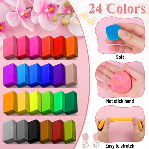 Polymer Clay Earring Making Kit- 30 Clay Earring Cutters, 24 Color Polymer Clay, 8 Circle Cutters, Rollers, B7000 Glue, 640 PCS Earring Making Tools Lucomb