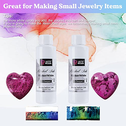 LET'S RESIN White Alcohol Ink for Resin, Alcohol Ink White Colors,2 Bottles Each 3.5oz,Adjustable Alcohol-Based Resin Ink,White Resin Pigment for - WoodArtSupply