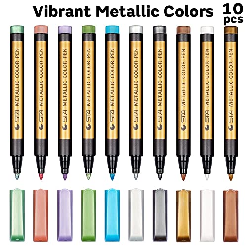 Dyvicl Metallic Marker Pens - Set of 10 Medium Point Metallic Markers for Rock Painting, Black Paper, Card Making, Scrapbooking Crafts, DIY Photo - WoodArtSupply