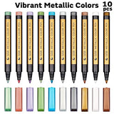 Dyvicl Metallic Marker Pens - Set of 10 Medium Point Metallic Markers for Rock Painting, Black Paper, Card Making, Scrapbooking Crafts, DIY Photo Dyvicl