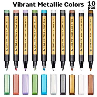 Dyvicl Metallic Marker Pens - Set of 10 Medium Point Metallic Markers for Rock Painting, Black Paper, Card Making, Scrapbooking Crafts, DIY Photo - WoodArtSupply