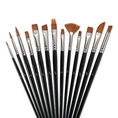 Jerry Q Art 13 Pcs Paint Brushes,Premium Quality Brown Synthetic Hair, High Performance for Oil, Acrylic, Tempera, Watercolor JQ-502 - WoodArtSupply