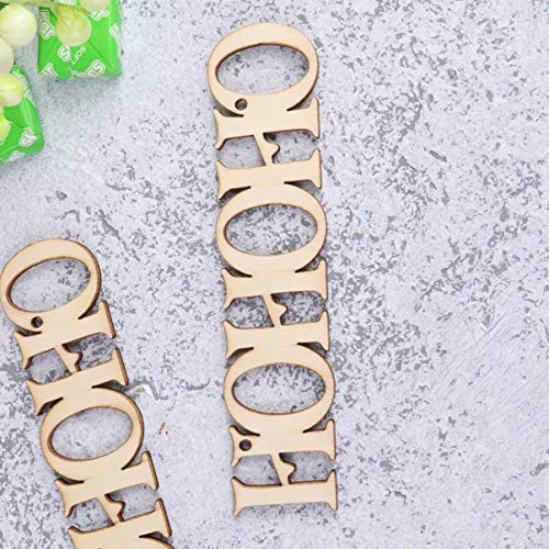 Amosfun 20pcs Unfinished Wood Ornament Wood Letter Ho Cutout Pieces DIY Craft Pendant for Xmas Tree Festive Hanging Decoration Amosfun