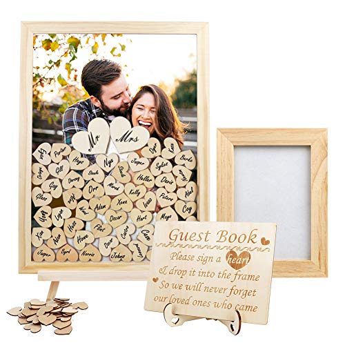 OurWarm Wedding Guest Book Alternative, Drop Top Frame with 102 Wooden Hearts, Rustic Sign in Guest Book for Wedding Baby Shower Reception - WoodArtSupply