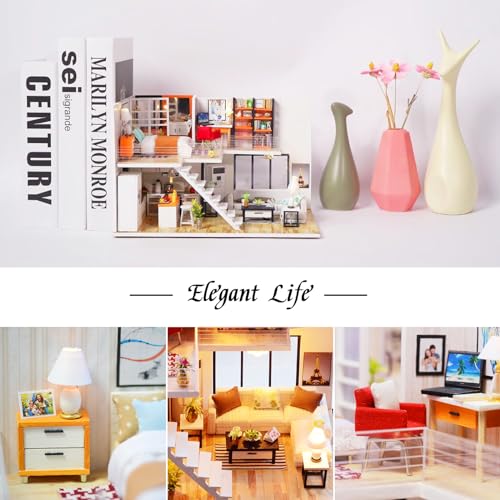 DIY Miniature Dollhouse Kit, Tiny House Model Kit with Music Box & LED Light & Dust Proof Cover, 3D Wooden Puzzle for Adults, Creative Handmade