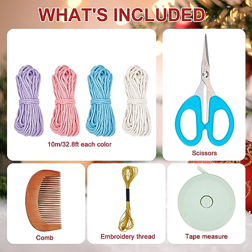 INFUNLY 4 Set DIY Macrame Snowflake Kit Boho Christmas Flower Macrame Ornaments Macrame Wall Hanging Winter Macrame Snowflake Hanging for Christmas - WoodArtSupply