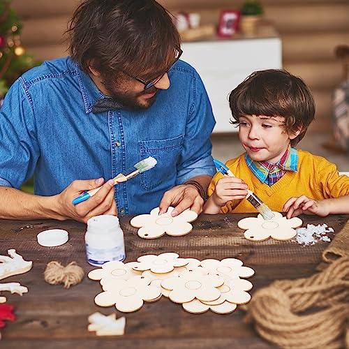 Whaline 50Pcs 3 Inch Wood Flower Cutouts Unfinished Wooden Boho Flower Cutouts with Holes and Hemp Rope DIY Blank Flower Shape Hanging Ornaments Whaline
