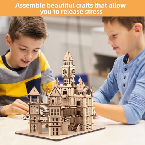 3D Wooden Puzzles Adults Teens, Castle Wooden Puzzle Building Kit LED Lights Music Box Rolling Beads Brain Teaser Puzzles, Retro Castle Puzzles - WoodArtSupply