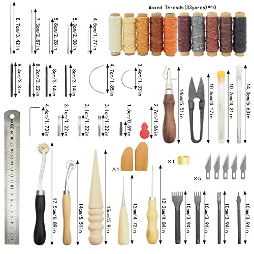 PLANTIONAL Leather Working Tools for Beginners: Professional Leather Craft Kit with Waxed Thread Groover Awl Stitching Punch for Leathercraft Adults - WoodArtSupply