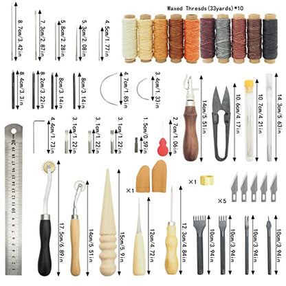 PLANTIONAL Leather Working Tools for Beginners: Professional Leather Craft Kit with Waxed Thread Groover Awl Stitching Punch for Leathercraft Adults - WoodArtSupply