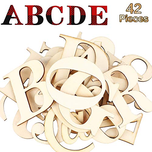 42 Pieces Unfinished Wooden Letters Numbers Unfinished Wood Ornament Alphabet Numbers DIY Wooden Symbols for Painted Wall Decor DIY Educational Craft