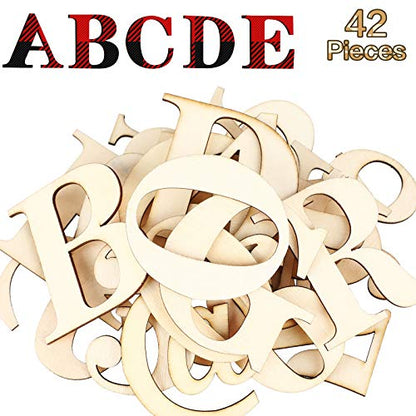 42 Pieces Unfinished Wooden Letters Numbers Unfinished Wood Ornament Alphabet Numbers DIY Wooden Symbols for Painted Wall Decor DIY Educational Craft