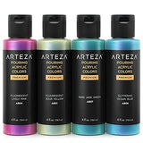 ARTEZA Iridescent Acrylic Paint, Set of 4, Candy Tones, 4 fl oz Bottles, High-Flow Pouring Paint, Art Supplies for Canvas, Glass, Wood, Ceramics, ARTEZA
