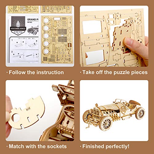 ROBOTIME Model Car Kits - Wooden 3D Puzzles - Model Cars to Build for Adults 1:16 Scale Model Grand Prix Car ROBOTIME