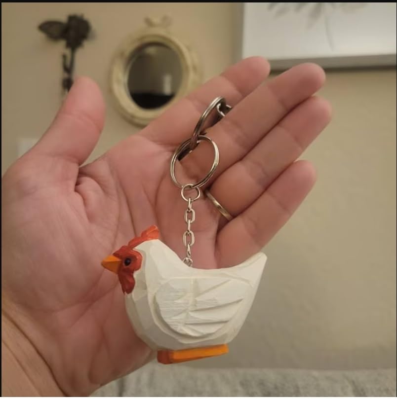 Selsela White Goose Keychain Bird Ring Hook Clip Charm Miniature Wood Mini Figurine Small Animal Selsela