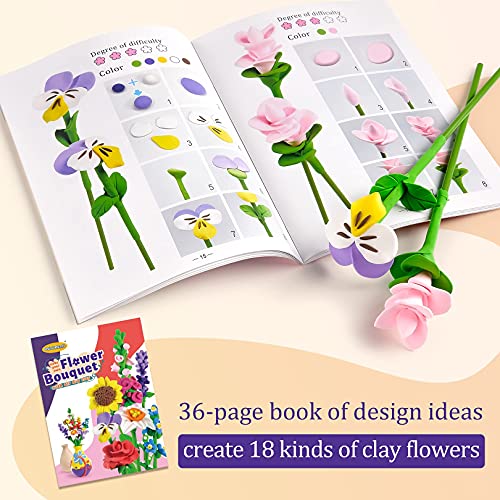 Drama Planet Flower Craft Kit for Kids, Make Your Own Flower Bouquet with Air Dry Clay, Arrange Clay Flowers & Create Personalized Art, Great Gifts - WoodArtSupply