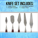 U.S. Art Supply 5-Piece Stainless Steel Palette Knife Set - Flexible Spatula Painting Knives for Color Mixing, Spreading, Applying Oil & Acrylic US Art Supply