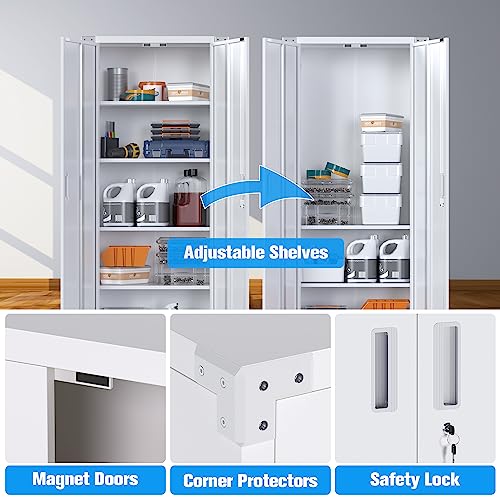 Aobabo Metal Storage Cabinet with Wheels,Heavy Duty Office Storage Cabinet with Lock,Steel Cabinet with 2 Doors and 4 Adjustable Shelves for Office Aobabo