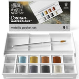 Winsor & Newton Cotman Watercolor Paint Set, 8 Half Pan, Metallic Colors w/ Brush Winsor & Newton